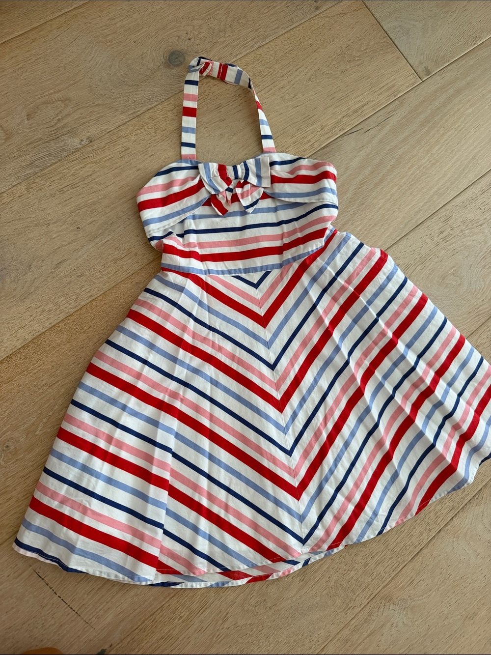 Girls Janie and Jack Sleeveless Halter Stripe Dress - Red, Blue & White size 7